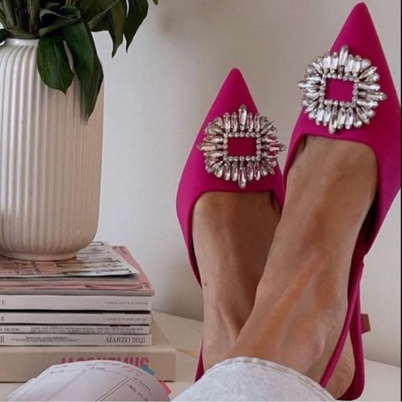 NWT Zara* Rhinestone Slingback Mules Heels - Picture 6 of 9